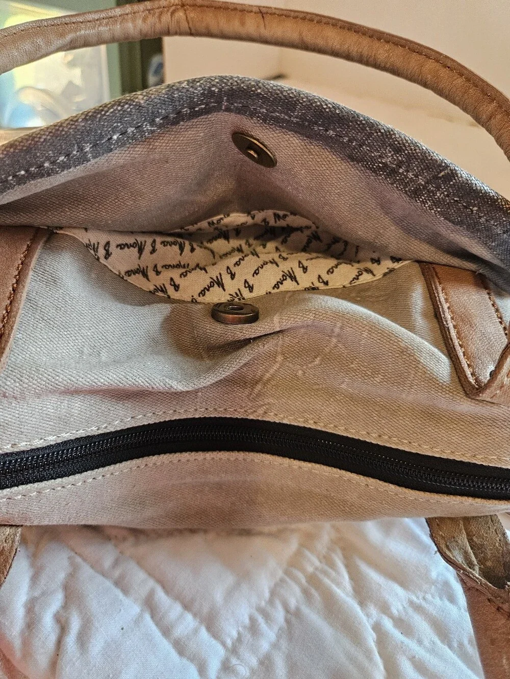 MONA B UPCYCLED CANVAS/ VEGAN LEATHER TOTE